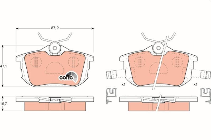 Bild von TRW COTEC GDB1314 Bremsbelagsatz Bremsbeläge, Bremsklötze, Bremssteine mit akustischer Verschleißwarnung mit Bremssattelschrauben mit Zubehör