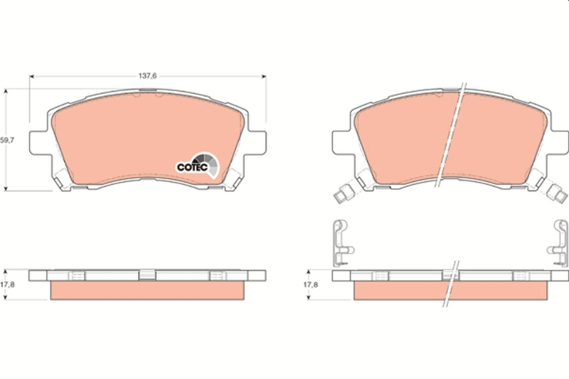 Bild von TRW COTEC GDB3217 Bremsbelagsatz Bremsbeläge, Bremsklötze, Bremssteine mit akustischer Verschleißwarnung mit Zubehör SUBARU: Impreza II Saloon