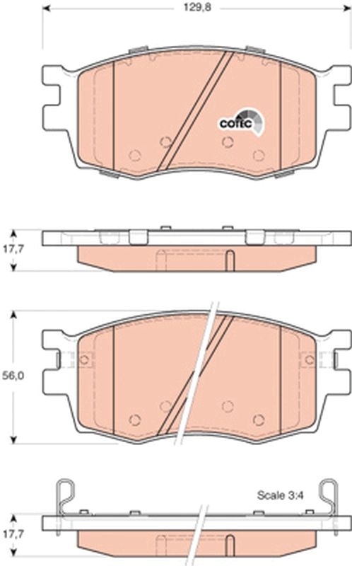 Bild von TRW COTEC GDB3420 Bremsbelagsatz Bremsbeläge, Bremsklötze, Bremssteine mit akustischer Verschleißwarnung HYUNDAI: i20 I Hatchback, KIA: RIO 2