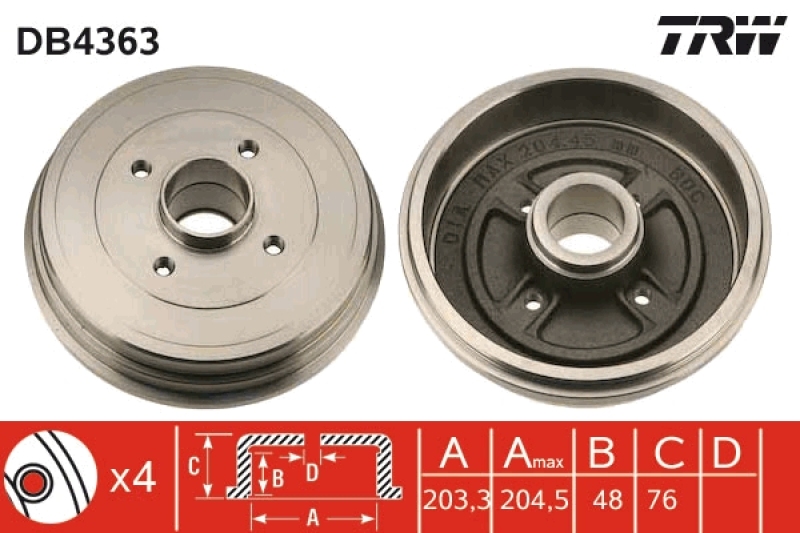 Bild von TRW Bremstrommel hinten rechts links  für RENAULT 8200276843 DB4363