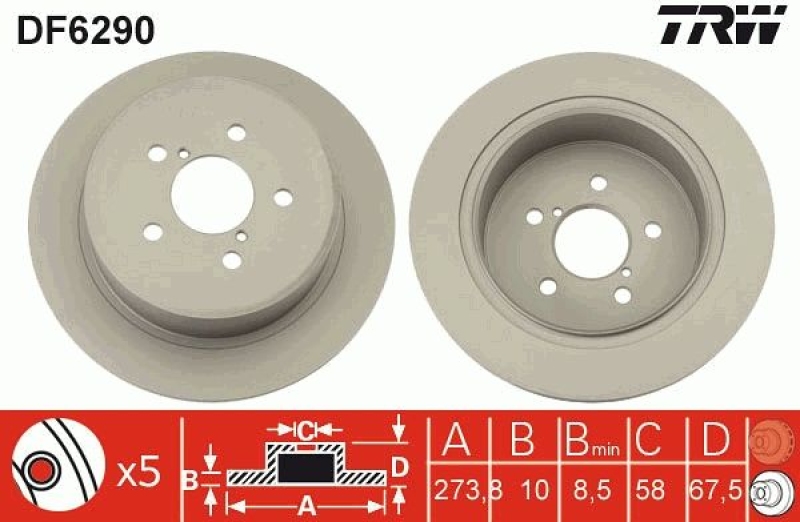 Bild von TRW DF6290 Bremsscheibe Bremsscheiben, Scheibenbremsen 273,8 10 5 100 voll SUBARU: Legacy 4