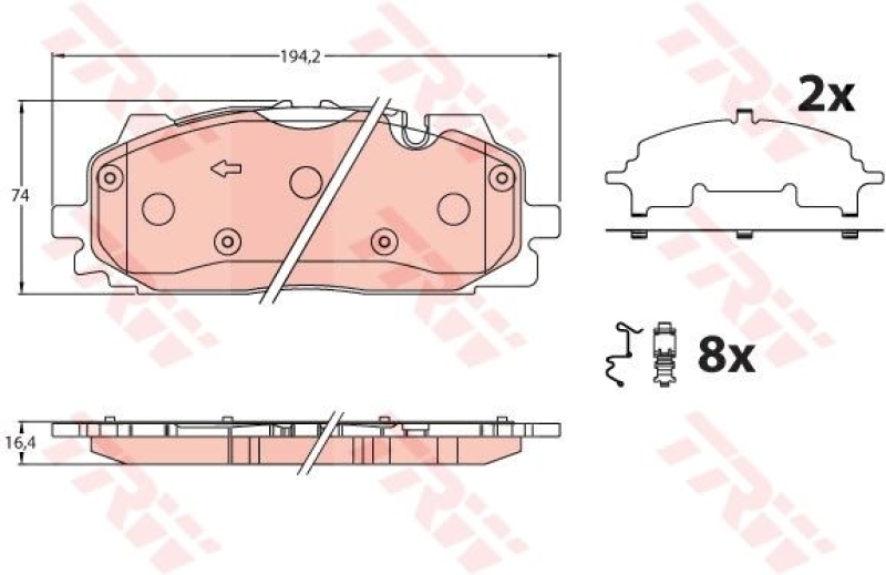 Bild von TRW GDB2190 Bremsbelagsatz Bremsbeläge, Bremsklötze, Bremssteine für Verschleißwarnanzeiger vorbereitet mit Zubehör AUDI: A5 B9 Sportback, A4 B9 Avant