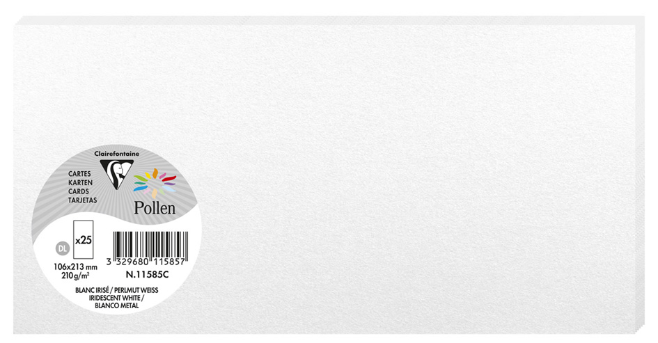 Bild von Clairefontaine 11585C Packung mit 25 Karten Pollen in Format DL, 210g 106 x 213mm, Perlmutt Weiß