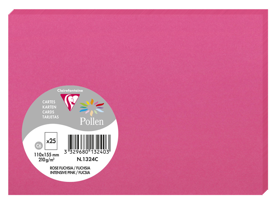Bild von Clairefontaine 1324C Packung mit 25 Karten Pollen in Format C6, 110 x 155mm, 210g, fuchsia