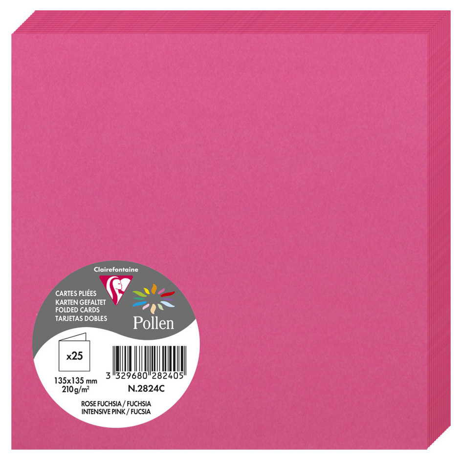 Bild von Clairefontaine 2824C Packung (mit 25 Doppelkarten Pollen, Gefaltet, 135 x 135 mm) 210g, fuchsia