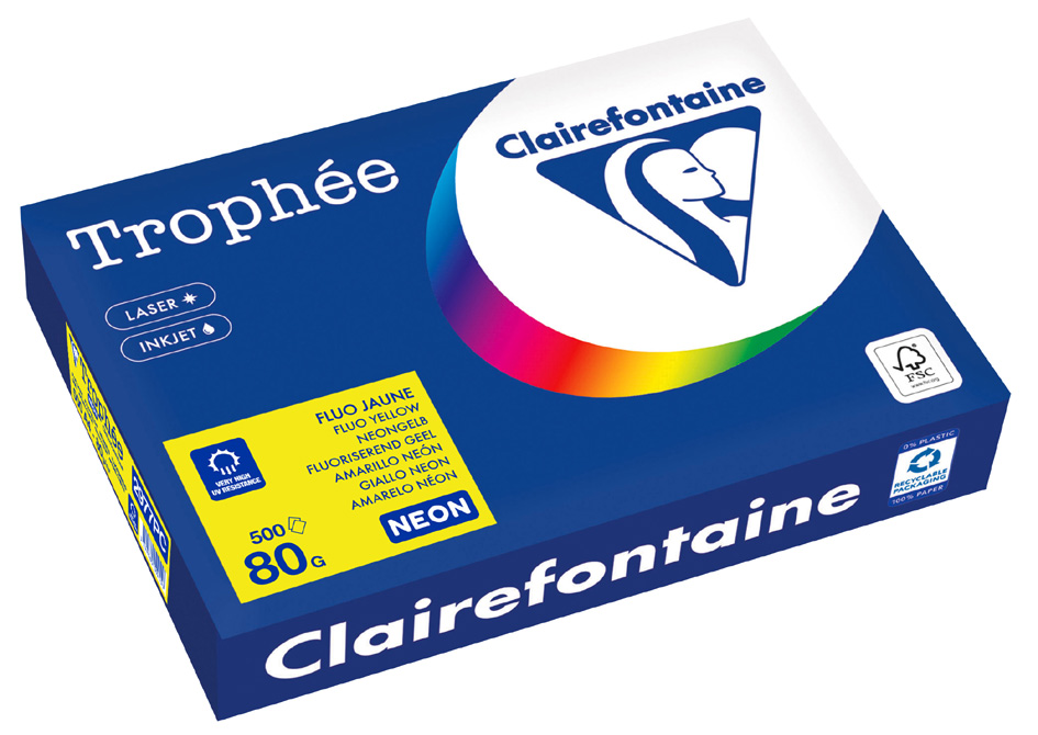 Bild von Clairefontaine 2977C - Ries Druckerpapier / Kopierpapier Trophee, intensive Farben, DIN A4, 80g, 500 Blatt, Neon Gelb, 1 Ries