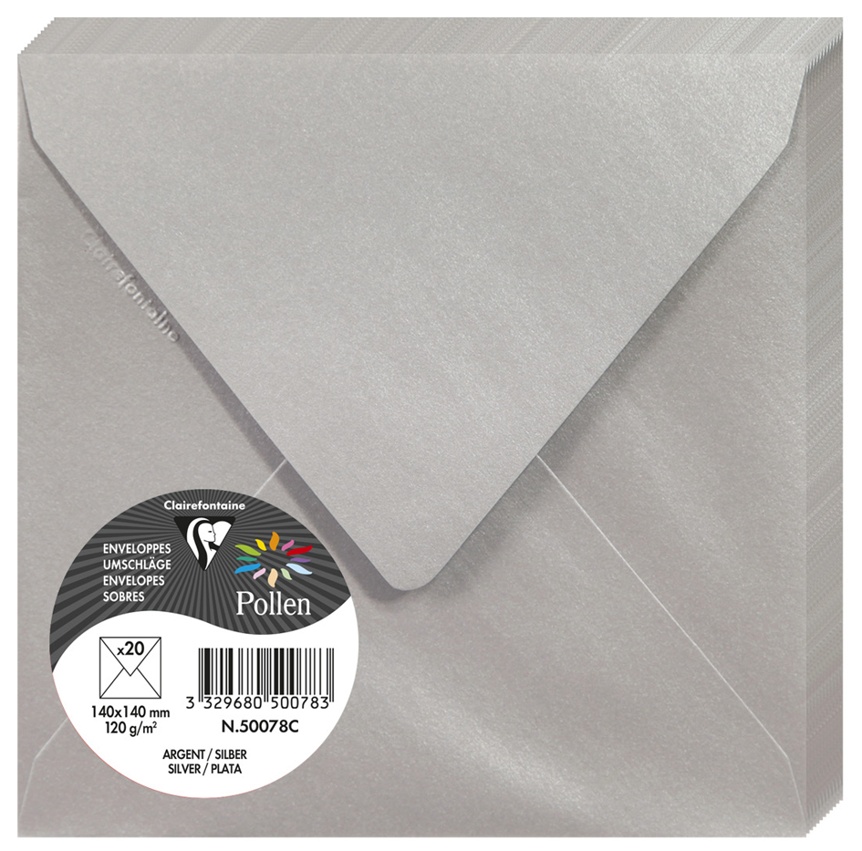Bild von CLAIREFONTAINE Briefumschlag Briefumschlag Pollen 140x140mm 120g VE=20 Stück gummiert silber