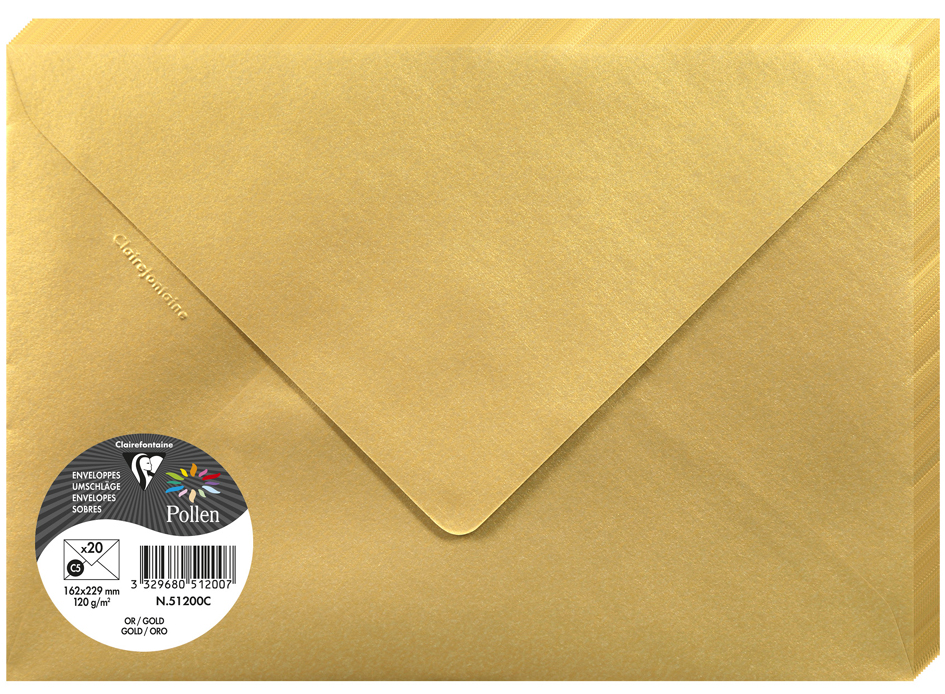 Bild von CLAIREFONTAINE Briefumschlag Briefumschlag Pollen C5 120g VE=20 Stück gummiert gold