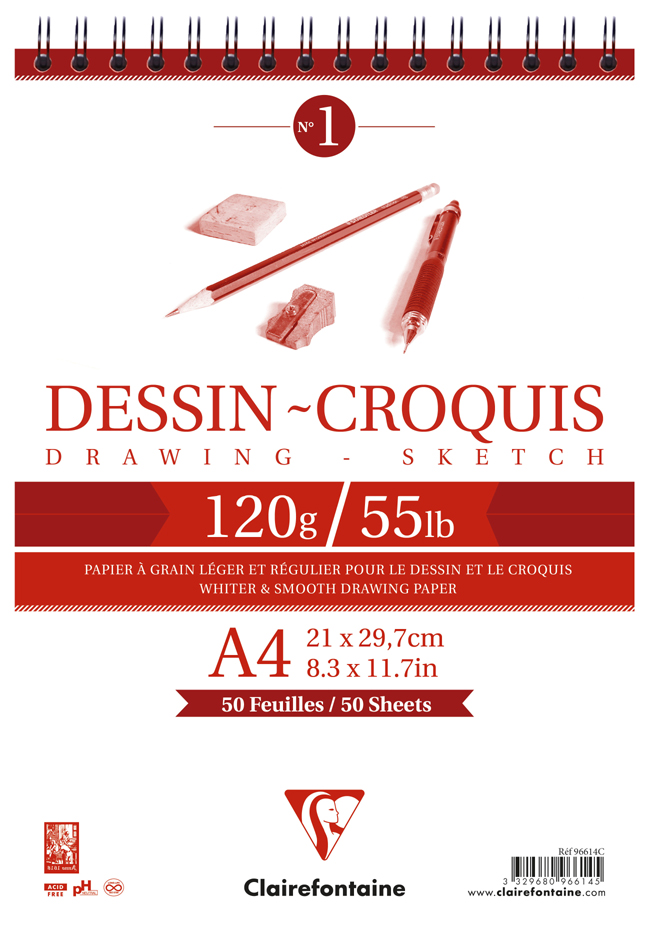 Bild von Clairefontaine 96612C Zeichenblock Croquis (Doppelspiralbindung, praktisch für Skizzen, DIN A3, 29,7x42cm, 50 Blatt, 125 g) weiß