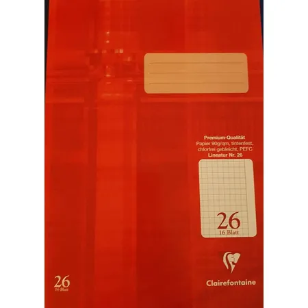 Bild von Clairefontaine 331026C - Heft ideal für die Schule, DIN A4, 16 Blatt, 90g, Lineatur 26 kariert 5x5mm mit Rand, Rot, 1 Stück