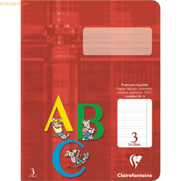Bild von Schulheft Clairefontaine DIN A4 Lineatur 3R mit Rand 16 Blatt 90g