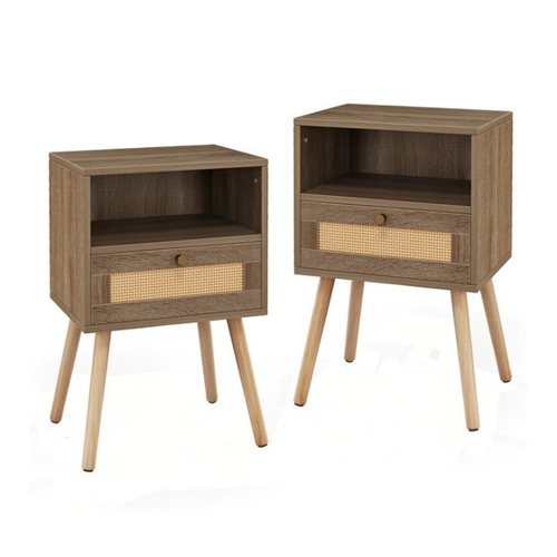 Bild von COSTWAY Nachttisch Set – Eleganter Beistelltisch aus Rattan