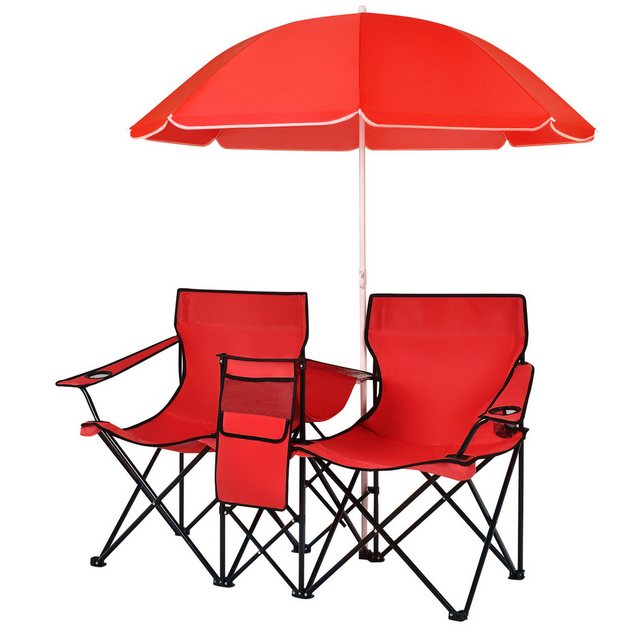 Bild von Coast Campingstuhl 2-Sitzer mit Sonnenschirm - Angelstuhl - Max. 100 kg pro Stuhl - 160 x 55 x 85 cm - Rot