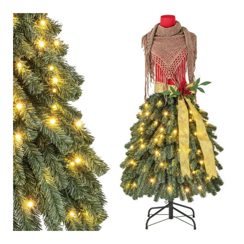 Bild von COSTWAY Künstlicher Weihnachtsbaum, 150cm, 100 LEDs, in Schneiderpuppen-Optik