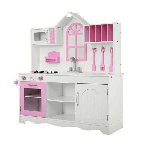 Bild von COSTWAY Spielküche Kinderküche, rosa & weiß