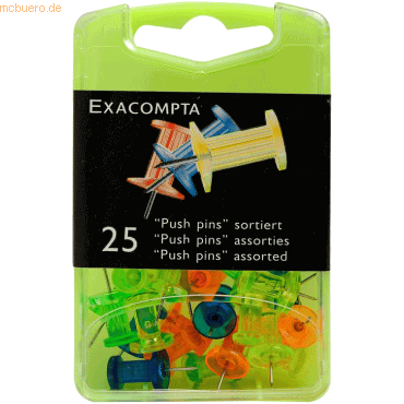 Bild von Exacompta Stoßnadeln Push Pins transparent farbig sortiert VE=25 Stück