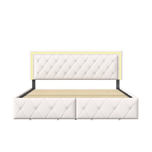 Bild von PXloue Polsterbett LED Doppelbett Stauraumbett mit 3 Schubladen