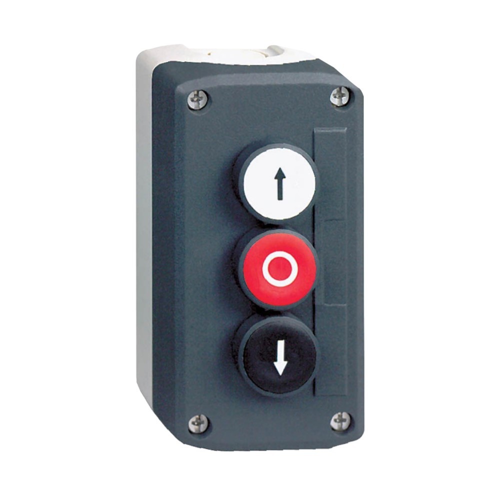 Bild von Schneider Electric Tasterstation 3-fach AUF/0/AB (Pfeile), Taster + Schalter, Grau, Schwarz, Rot