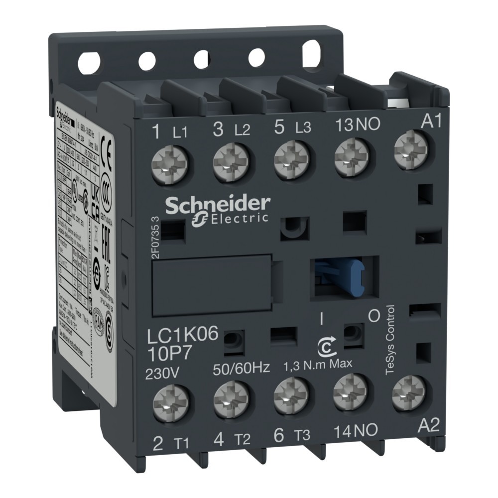 Bild von Schneider Electric Leistungsschütz, 3p+1S, 2,2kW/400V/AC3, LC1K0610Q7, Relais