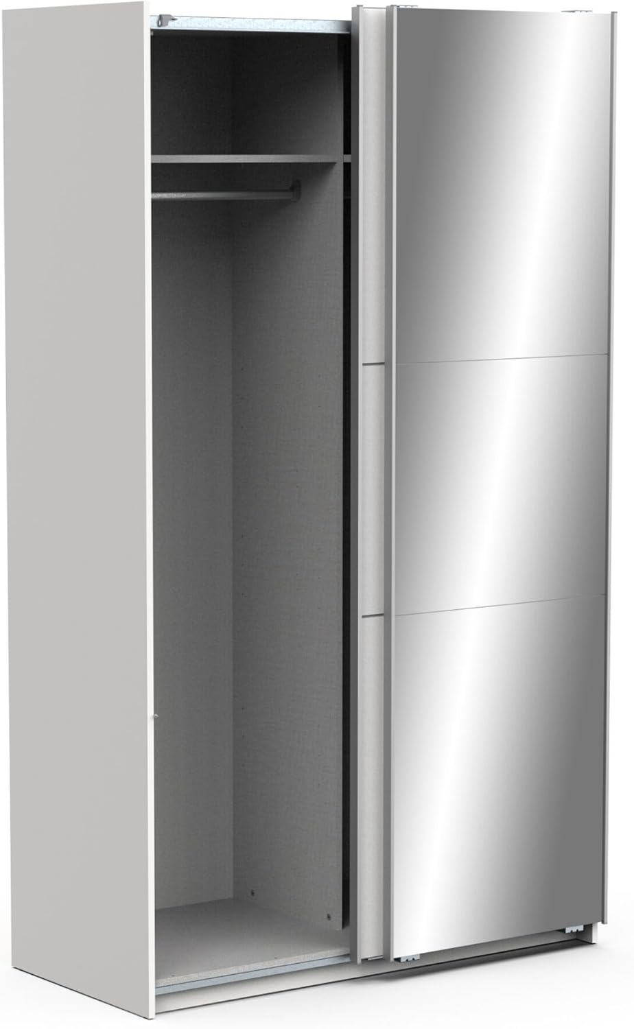 Bild von Demeyere Armoire Porte Coulissante Avec Miroir & Penderie Moderne – Coloris Blanc Mat & Finitions Métal - 116,5 x 59,8 x 203 cm