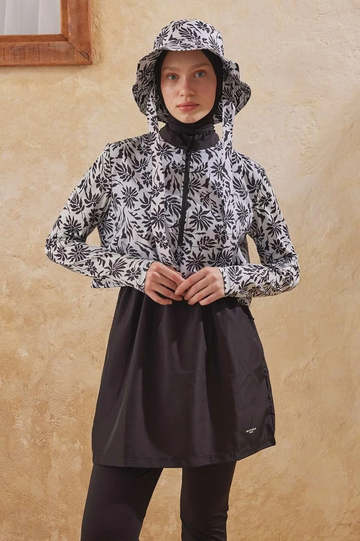 Bild von Manuka 3-teiliger Floraler Ecru-hijab-badeanzug Fallschirmstoff für Damen - M