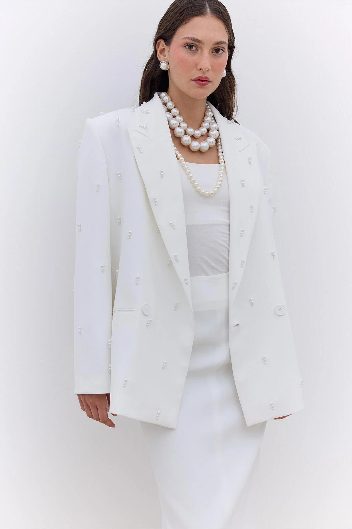 Bild von Manuka Ecrufarbene Abendjacke – Perlendetails für Damen - M