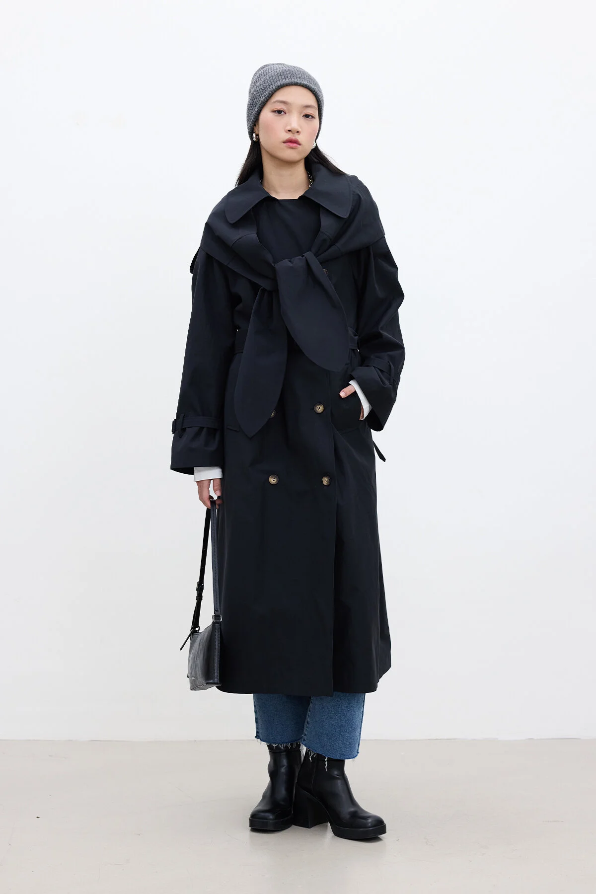 Bild von Manuka Schwarzer Tokyo-trenchcoat Mit Kapuze für Damen - S/M