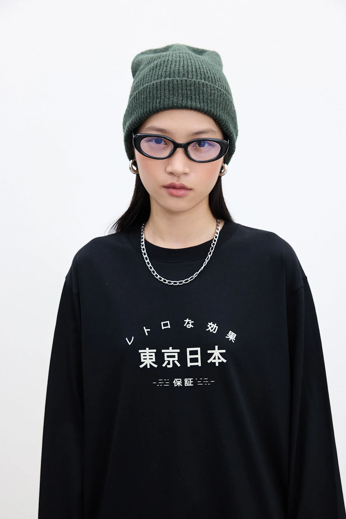 Bild von Manuka Schwarzes, Übergroßes, Bedrucktes Langarm-t-shirt für Damen - S/M
