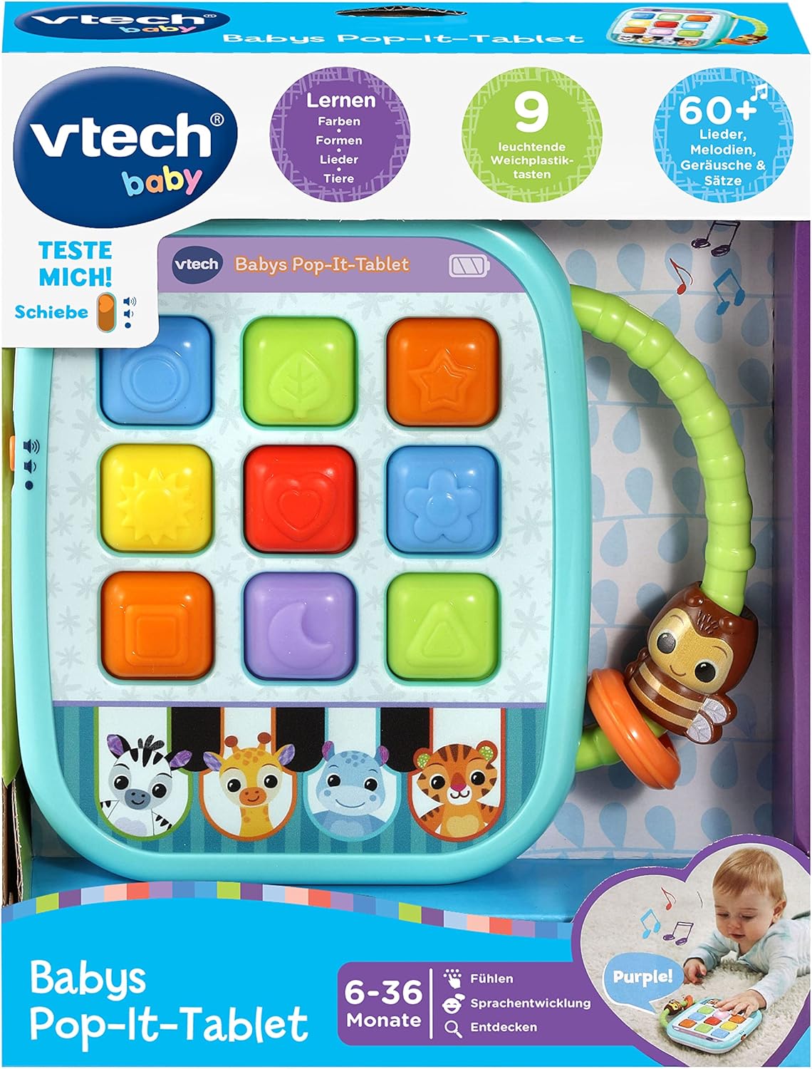 Bild von VTech Baby - Babys Pop-It-Tablet – Kunterbuntes Baby-Tablet mit Lerninhalten zu Formen, Farben und Tieren – Für Kinder von 6-36 Monaten, Schwarz