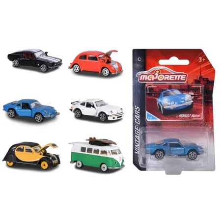 Bild von Majorette Vintage Assortment, Vintage Cars, Oldtimer, Spielzeugauto aus Metall, Miniaturfahrzeuge, Freilauf, Federung, Lieferung: 1 Stück, zufällige Auswahl, 6 versch. Modelle, 7,5 cm
