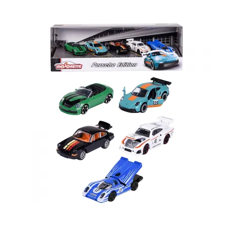 Bild von Majorette - Porsche Geschenk-Set (5er-Set Spielzeugautos) - 5 Modellautos (je 7,5, cm) inkl. 2 exklusiver Automodelle, für Kinder ab 3 Jahre, Blau,grün,schwarz,weiß