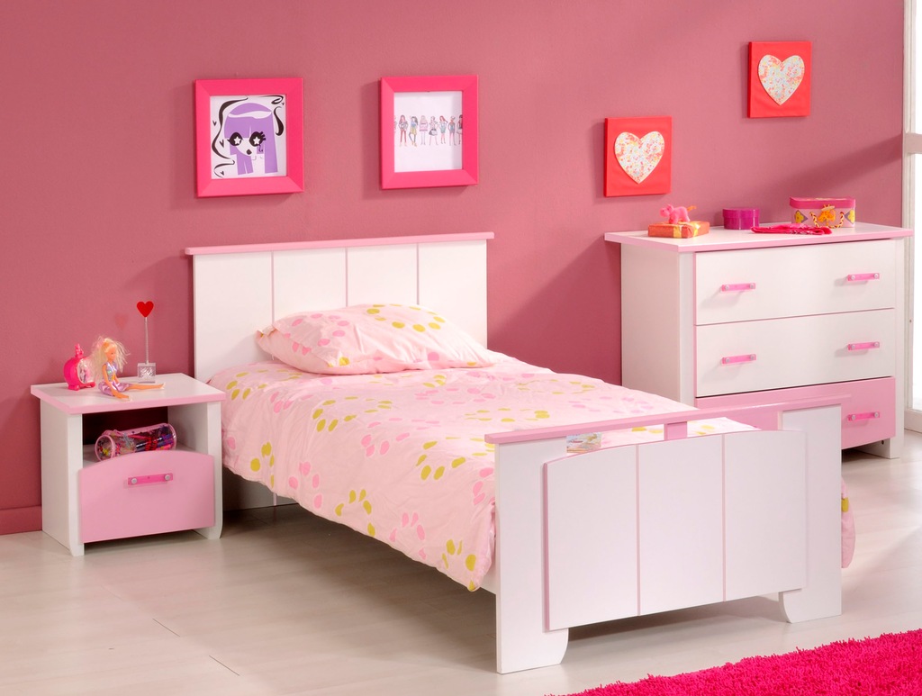 Bild von Faizee Möbel Jugendzimmer-Set Biotiful 3 Parisot Kinderzimmerbett rosa Nachttisch Kastenkommode, (3-tlg)