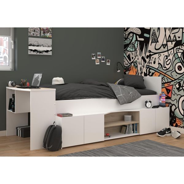 Bild von Parisot Hochbett »Cleo«, (1 St.), Schreibtisch beidseitig anbaubar, viel Stauraum, für Jungen & Mädchen