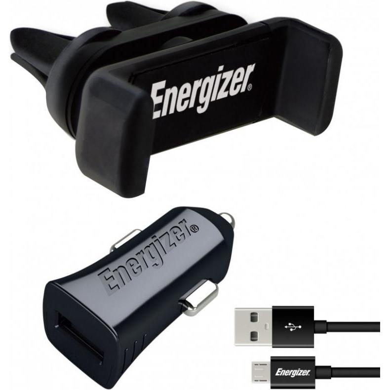 Bild von Energizer Car kit - 1A - 1USB Ladegerät, Halterung für Lüftungsschlitz inkl. Micro-USB Kabel, Auto Adapter, Schwarz