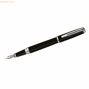 Bild von Waterman Exception Füller (Modell Slim) | schwarz mit Silber-plattiertem Clip | Füllfederhalter mit feiner Feder und blauer Tinte | Geschenkbox