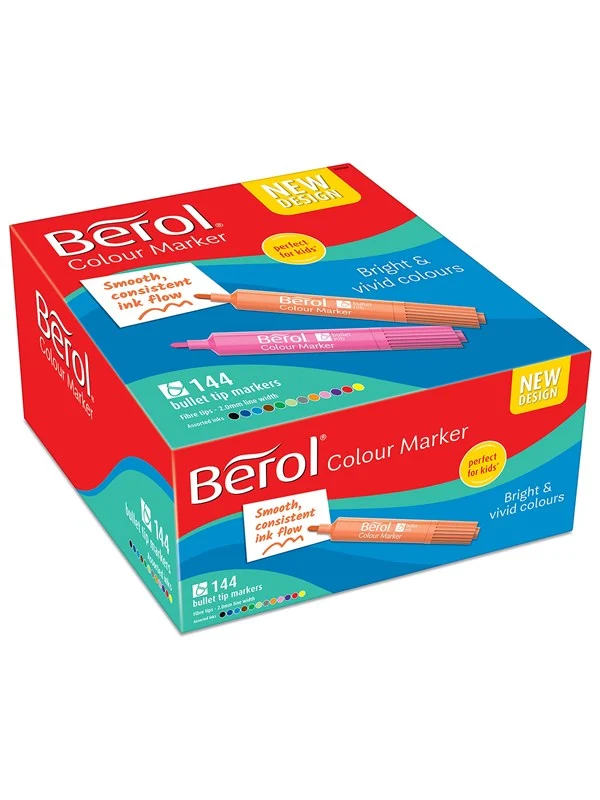 Bild von Berol bunte Fasermaler, breite Rundspitze 2mm - farblich sortiert, 144er Pack