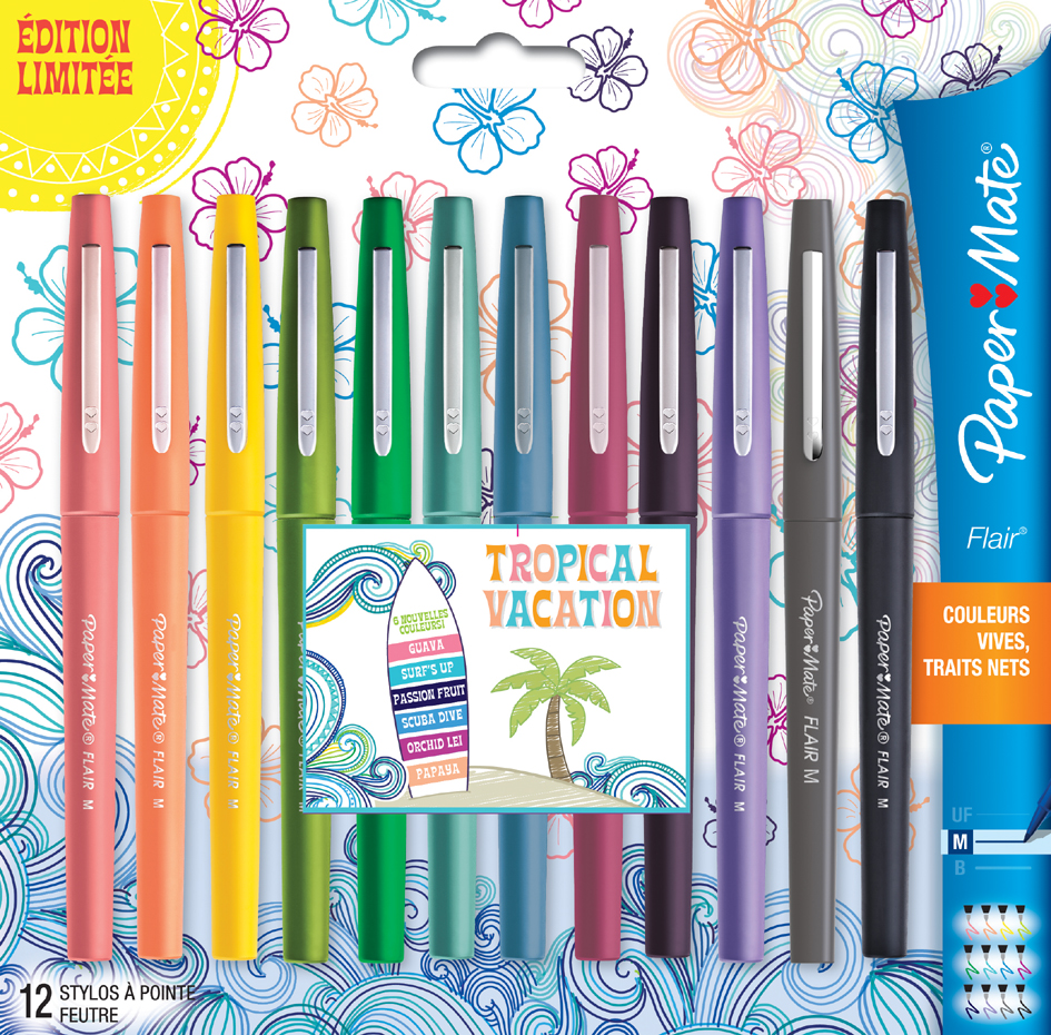 Bild von Paper Mate Flair Filzstifte | mittlere Spitze (0,7mm) | Tropical Farben | 12 Stück