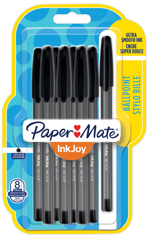 Bild von Paper Mate InkJoy 100RT Retractable Kugelschreiber | mittlere Spitze (1,0 mm) | Schwarz | 8 Stück