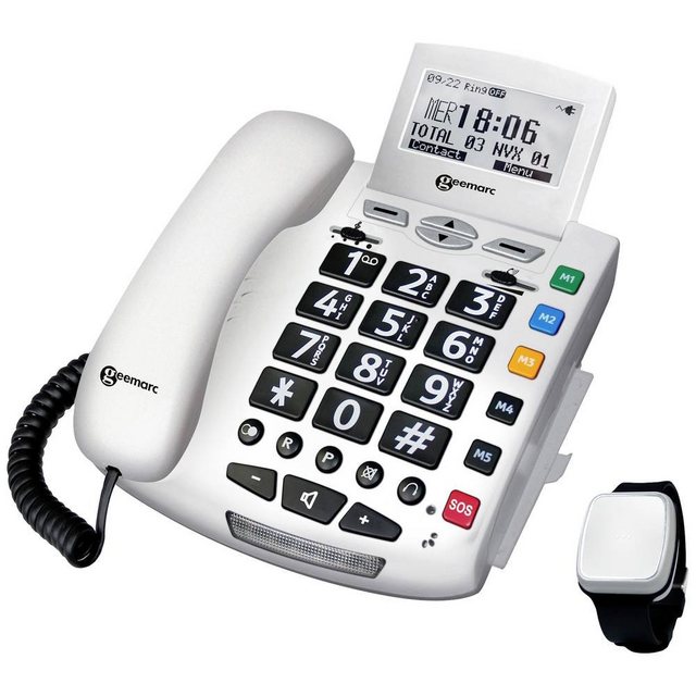 Bild von Geemarc Pack SERENTIES Schnurgebundenes Seniorentelefon Fallband-Sensor Beleuchtetes Display Weiss, Telefon, Weiss