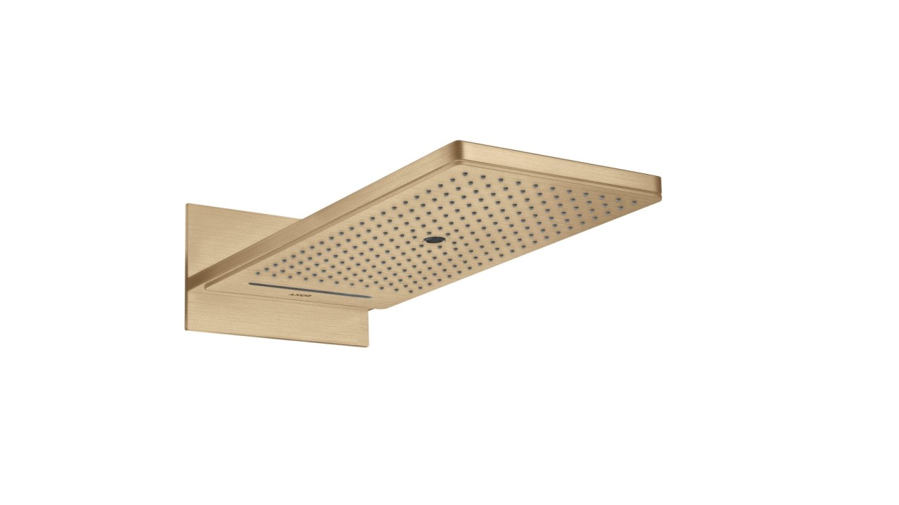 Bild von Brausekopfgröße 580 x 260 mm	Strahlart Rain, RainFlow, Mono	Durchflussmenge Rain Strahl (bei 3 bar) 17 l/min	Durchflussmenge Mono Strahl (bei 3 bar) 20 l/min	Durchflussmenge RainFlow (bei 3 bar) 17 l/min	Oberfläche Strahlscheibe: vollverchromte Strahlscheibe	Material Strahlscheibe: Metall	Strahlscheibe zur Reinigung abnehmbar	Wand Unterputz Installation auf iBox	Anschlussgröße DN15