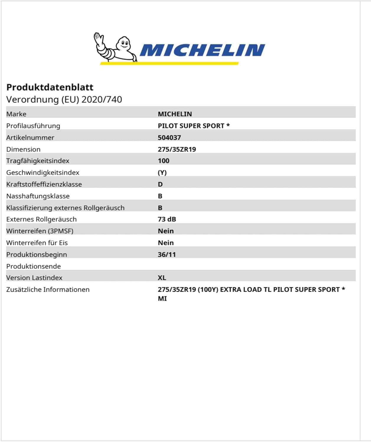 Bild von Michelin PILOT SUPER SPORT XL 295/35 R18 103Y PKW Sommerreifen Reifen PORSCHE: 911 Coupe, 911 Cabrio 714102