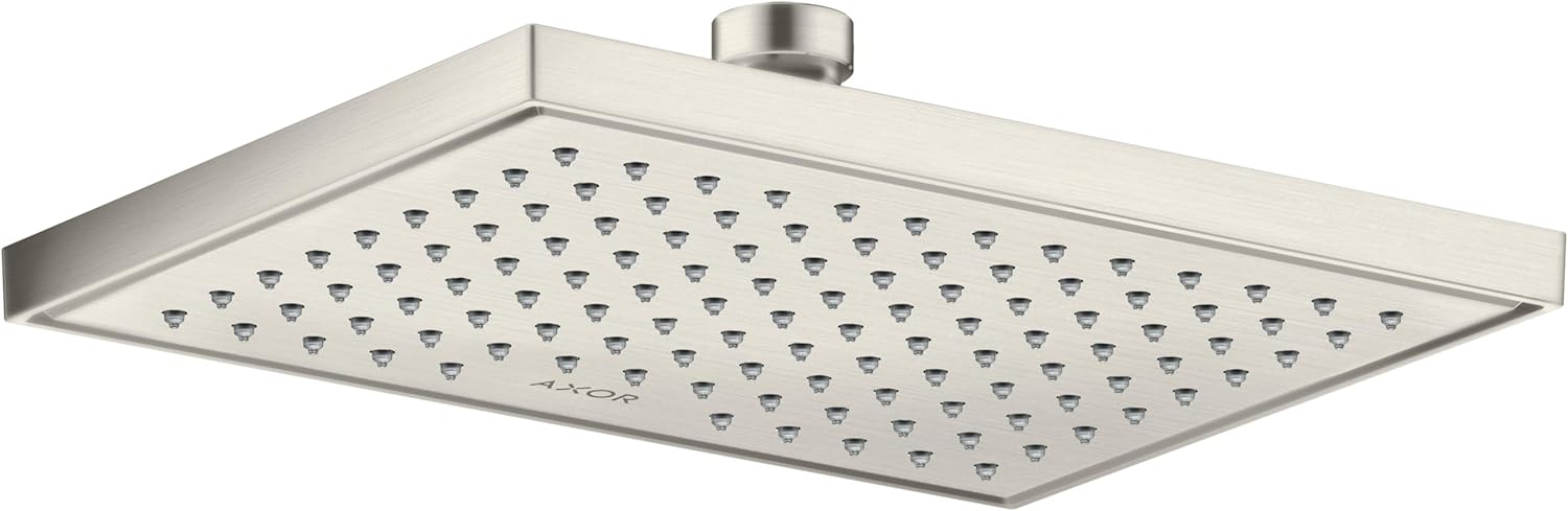 Bild von Hansgrohe AXOR ShowerSolutions	1x Duschkopf	Brausekopfgröße: 245 x 185 mm	Strahlart: Rain	Kugelgelenk: Kopfbrause im Winkel verstellbar	Material Strahlscheibe: Metall	maximale Durchflussmenge bei 3 bar: 7,4 l/min	Durchflussmenge Rain Strahl (bei 3 bar): 7,4 l/min	Funktion ab: 5,6 l/min	Mindestfließdruck: 0,8 bar	Kopfbrause zur Reinigung abnehmbar	Montage: Decke, Wand	Anschlussgewinde G ½	für Durchlauferhitzer geeignet