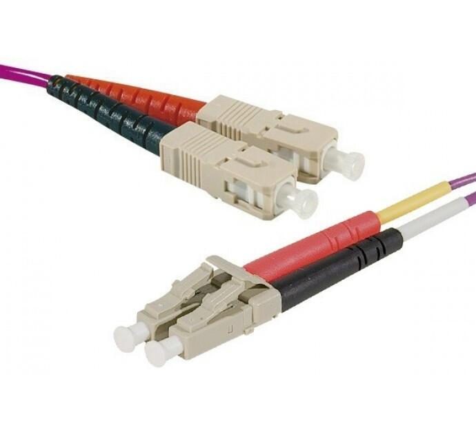 Bild von Exertis Connect LWL Patchkabel Eco, 50/125 µm, OM4-Faser, SC Duplex Stecker/LC Duplex Stecker, erika-violet, 1,0 m U (1 m), Netzwerkkabel