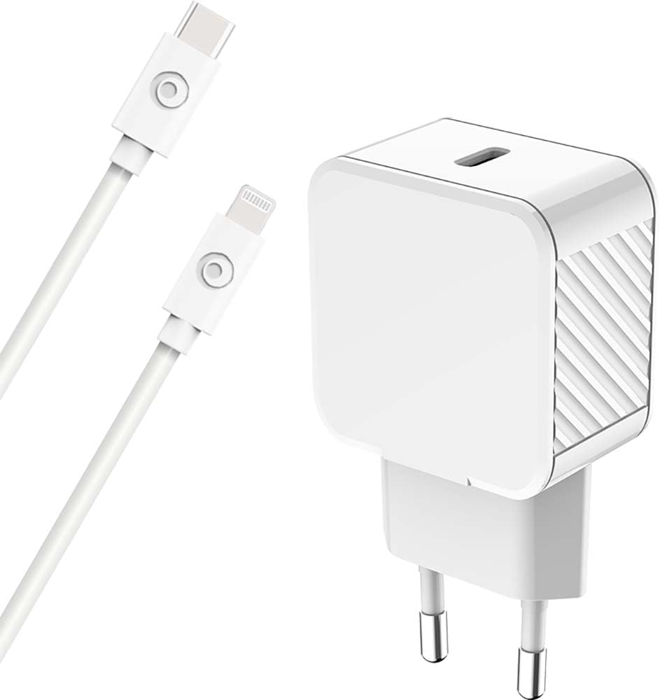 Bild von Ladegerät für Haus, 20 W, Power Delivery + USB-Kabel C / Lightning weiß – 100 % recycelter Kunststoff Bigben