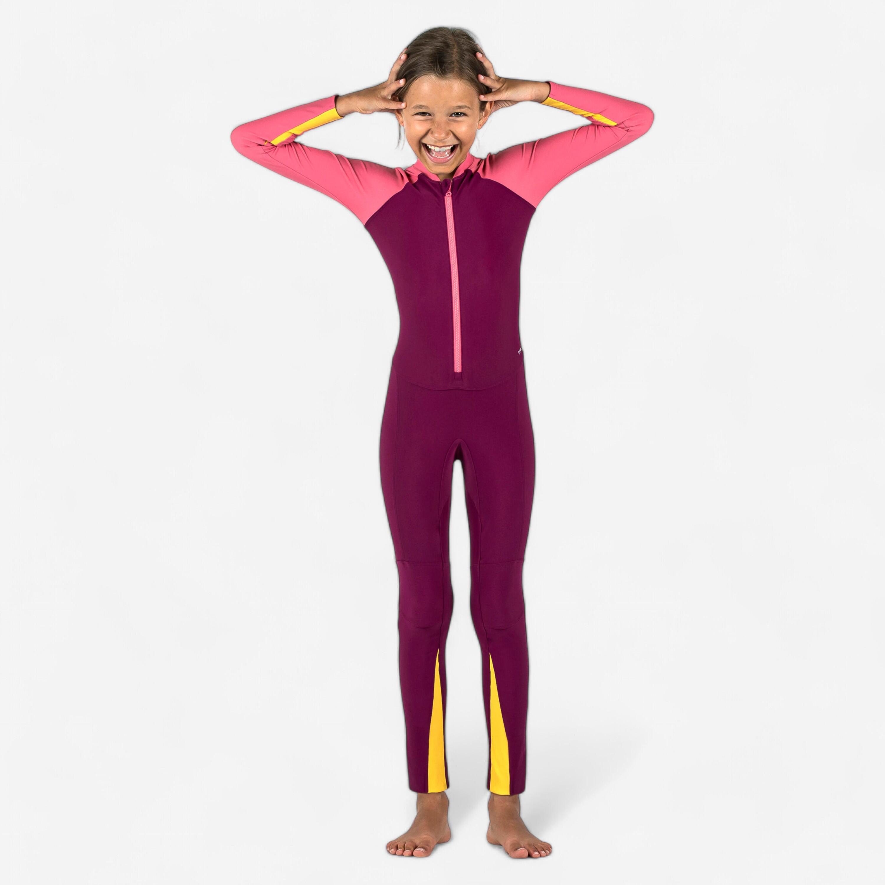 Bild von Schwimmanzug langarm Mädchen UV-Schutz - Combiswim 100 rosa/lila