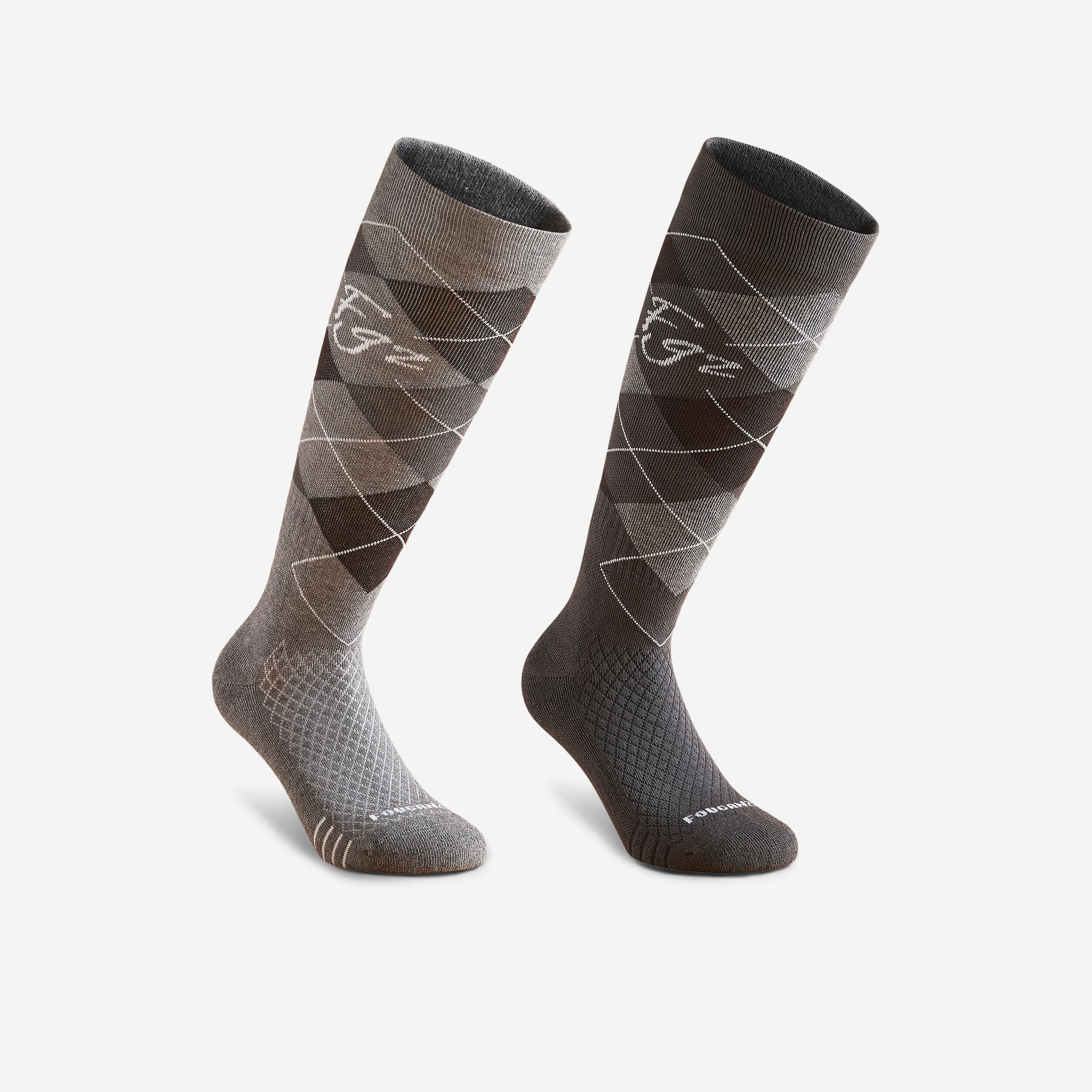 Bild von Reitsocken Damen/Herren - 500 Grafik-Print grau/schwarz 2 Stück