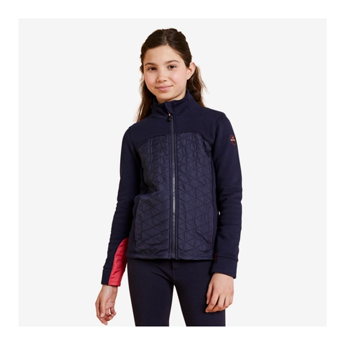 Bild von Reit-Sweatjacke mit Reißverschluss 500 Kinder marineblau/rosa