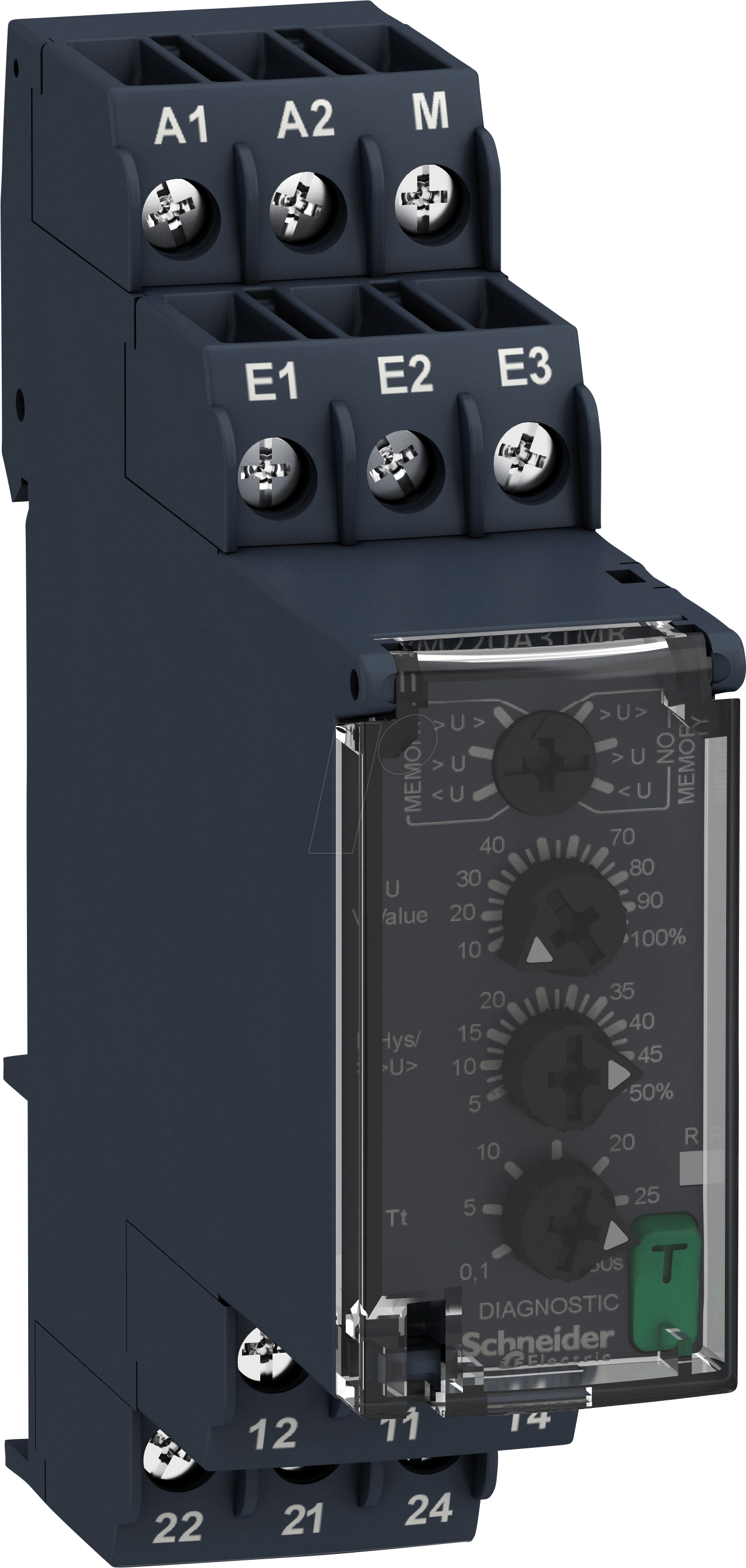 Bild von Schneider Electric RM22UA32MR Überwachung auf Über-/Unterspannung mit Speicher,Steuerungs und Sicherheitsrelais, 1-100 VAC/DC, 2 W