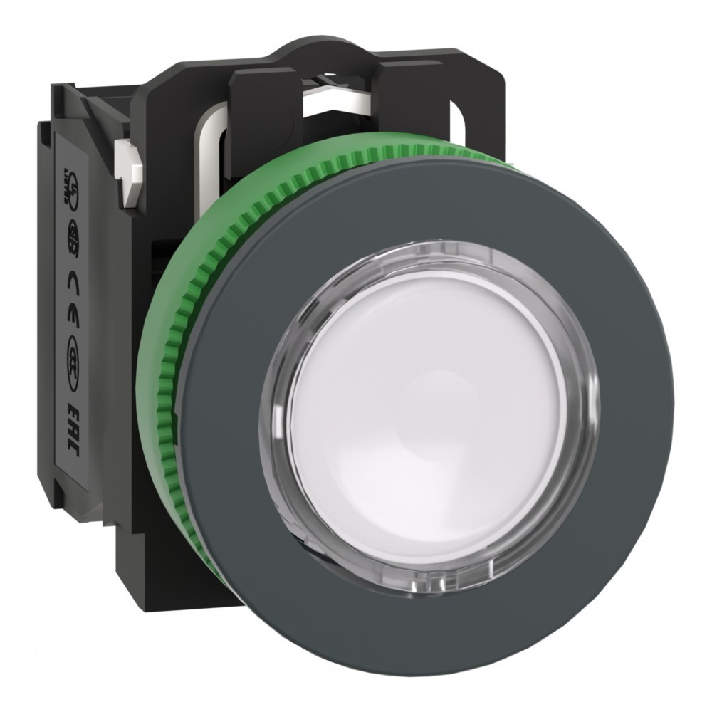 Bild von Schneider Electric, XB5FW31M5 - Leuchtdrucktaster, flacher Einbau, Kunststoff, weiss, 30mm, 230V, IP69K