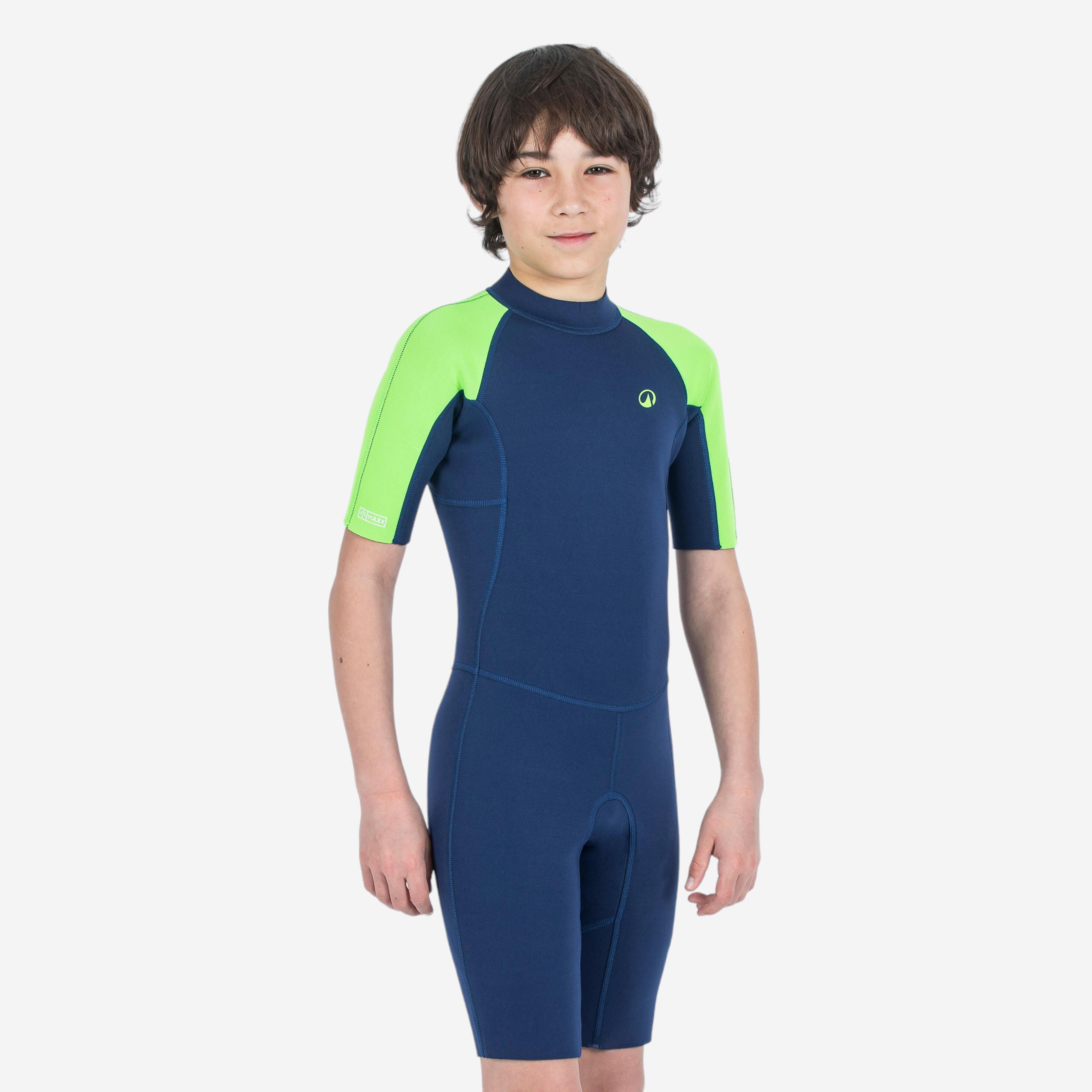 Bild von Neopren Shorty Surfen Kinder YULEX100 1.5 mm blau/grün